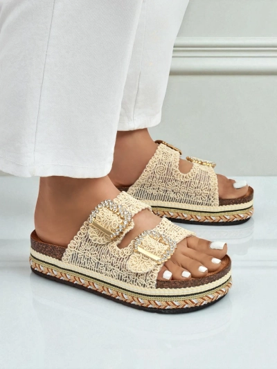 Royalfashion Дамски чехли с катарами с камъни GlamCork