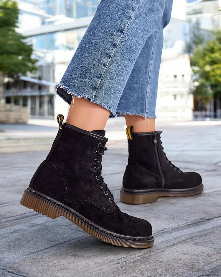 Дамски обувки от еко-велур и еко-кожа на краста Royalfashion с връзки на глезена модел Rullo