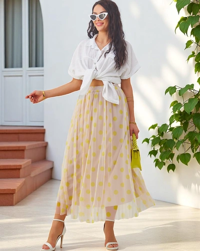 Розалфешън Дамска миди пола от вискоза с тюл на точки