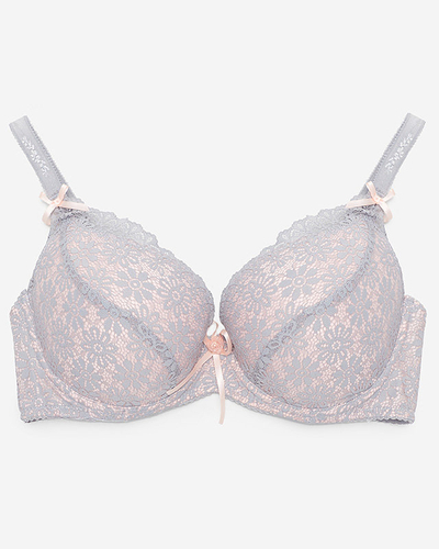 Szaro-różowy koronkowy biustonosz damski - Bielizna
