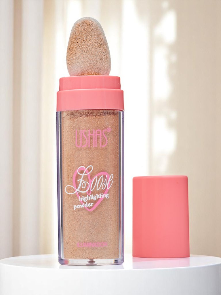 USHAS Рохкав хайлайтър за лице с апликатор пуф Редианс