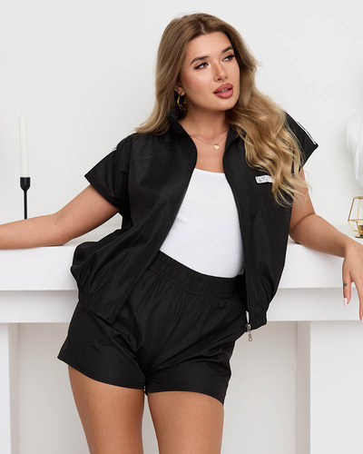 Damski czarny sportowy komplet dresowy rozpinany- Odzież