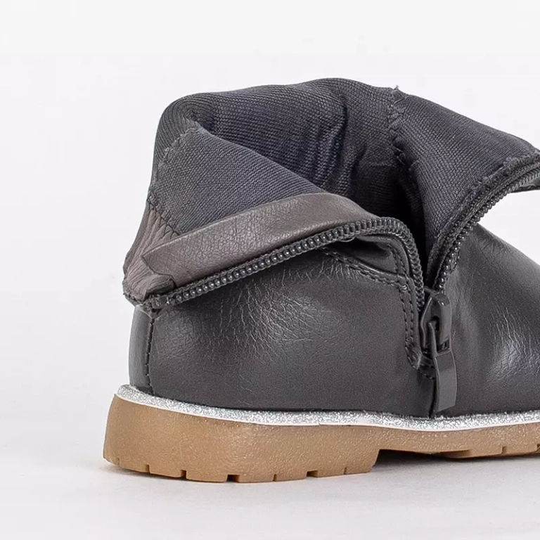 OUTLET Szare botki dziewczęce z ozdobną cholewką Nokimi- Obuwie