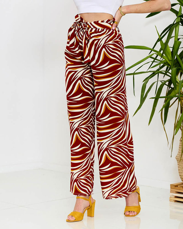 Дамски панталон палацо с шарка в червено - Облекло