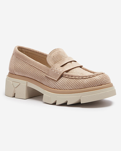 Светлокафяви дамски ажурни мокасини с масивна подметка Ejina - Обувки