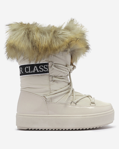 Бежови дамски ботуши за сняг с кожа Lilitsa- Footwear