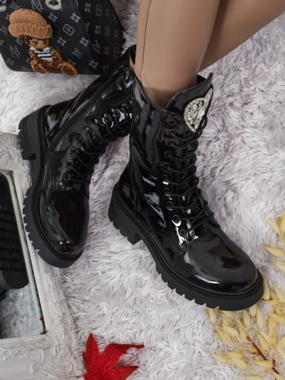 Лакирани дамски боти с връзки Emelune