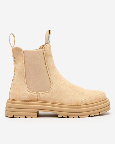 Royalfashion Бежови дамски ботуши с декоративна каишка Loffdo