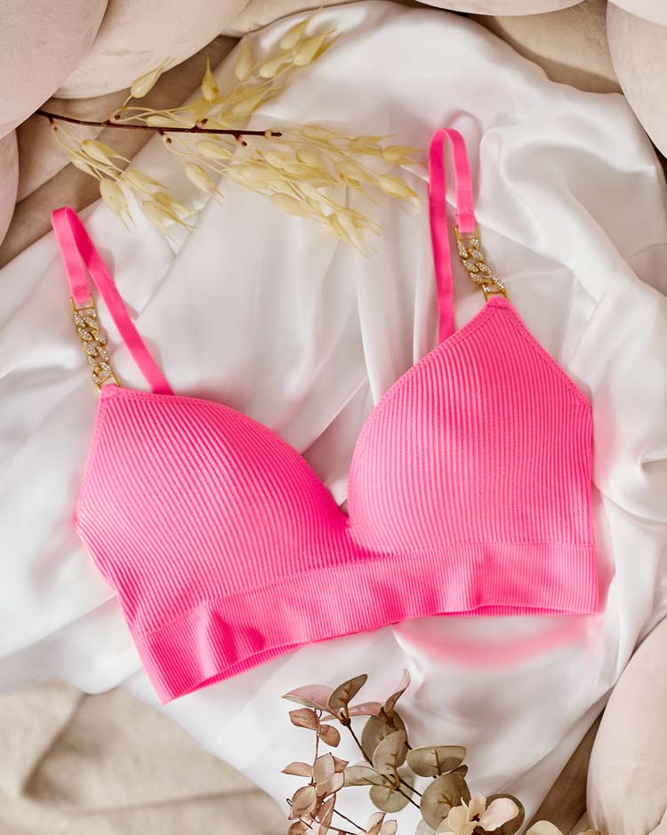 Royalfashion Дамски оребрен сутиен с декоративни презрамки