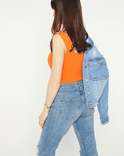 Pomarańczowy damski top z cyrkoniami - Odzież