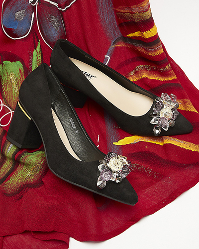 Черни дамски обувки с цветни кристали Xitas - Обувки