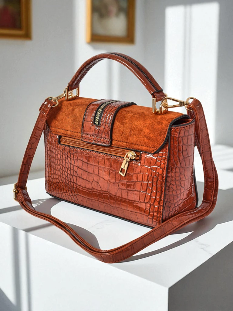 Дамска чанта Hera Marrone кафява еко кожа велур през рамо ретро