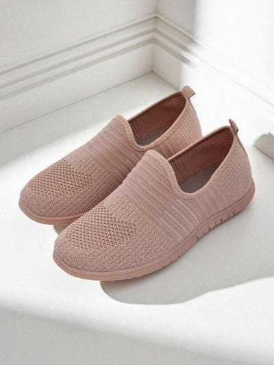 Дамски обувки Aelia розови от плат, удобни мокасини на равна подметка