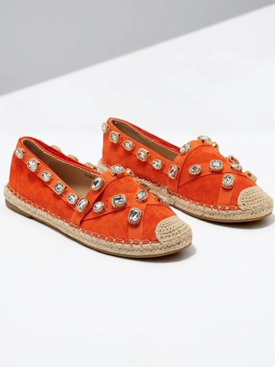 Pomarańczowe damskie espadryle z kryształkami Wamba - Obuwie