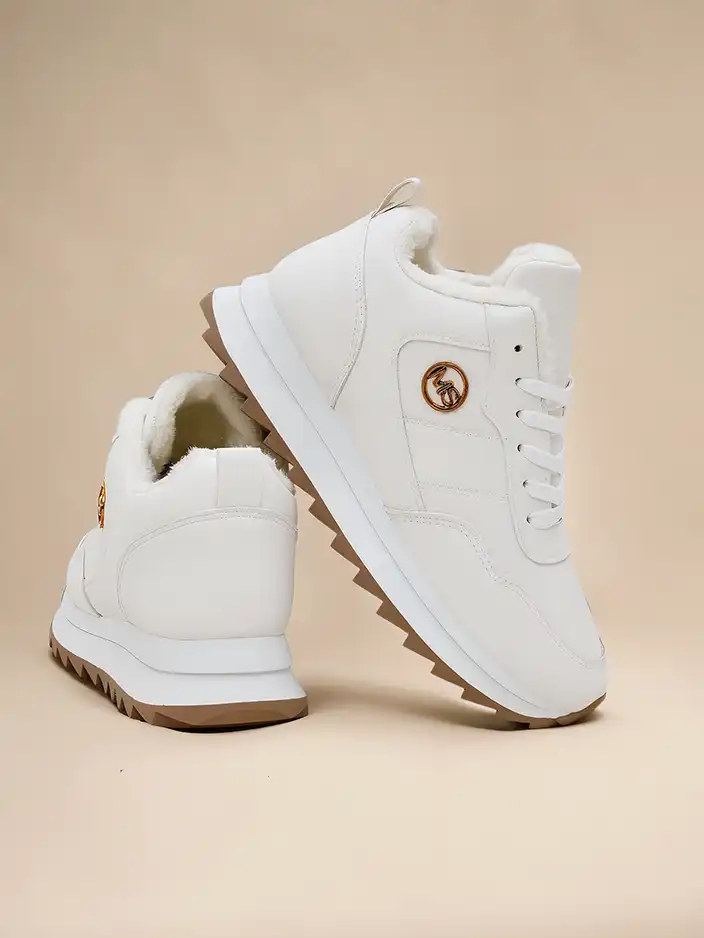 Royalfashion Alba Дамски топли маратонки Бяла еко кожа на платформа