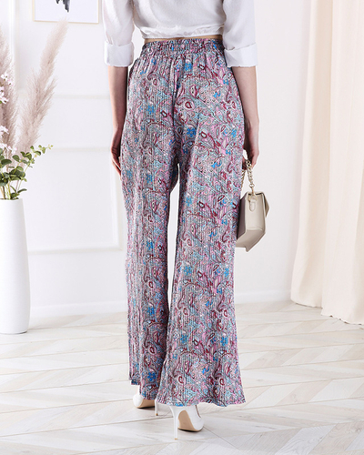 Дамски панталони с широки крачоли в синьо- Облекло