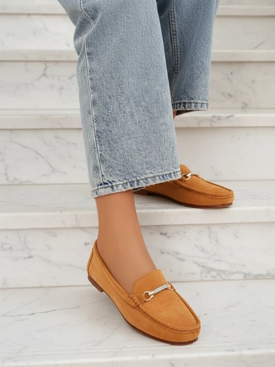 Дамски мокасини Camel Aurelia велурени с декорация - комфорт и стил на равна подметка