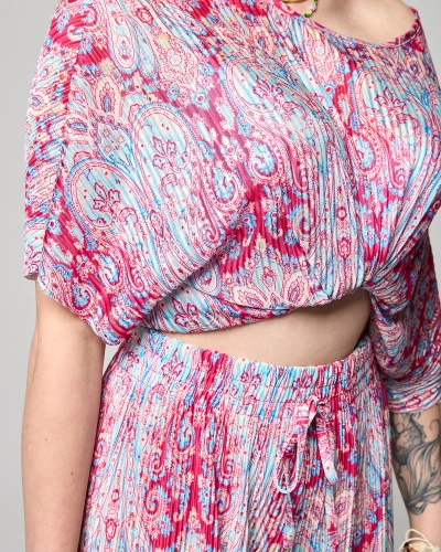 Дамски комплект с щампа в цвят фуксия-синьо-облекло