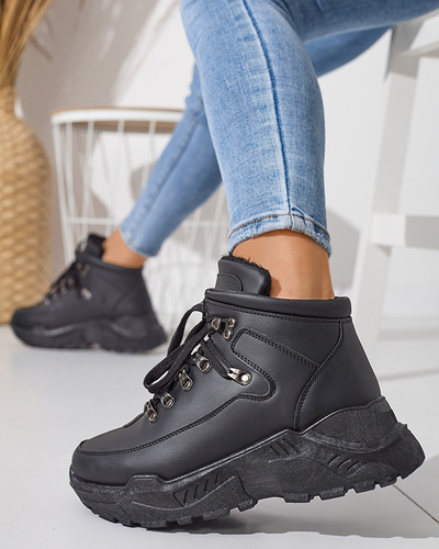 Czarne eko skórzane śniegowce Rueq- Obuwie