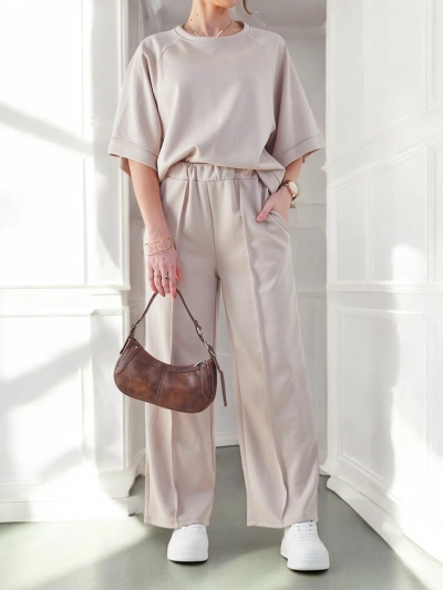 Royalfashion Женскo облекло с къси ръкави и разкроени панталони