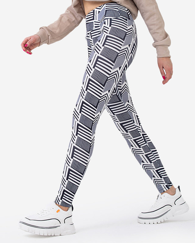 Wzorzyste damskie biało- czarne legginsy z wysokim stanem - Odzież