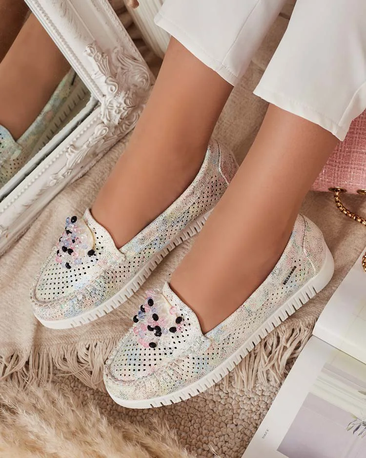 Royalfashion Дамски ажурни мокасини с мъниста Namis