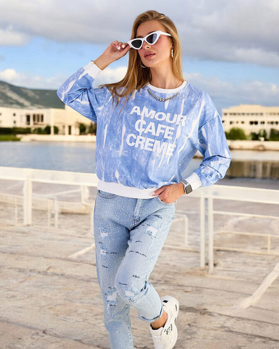 Royalfashion Дамски памучен суитшърт с тънък принт