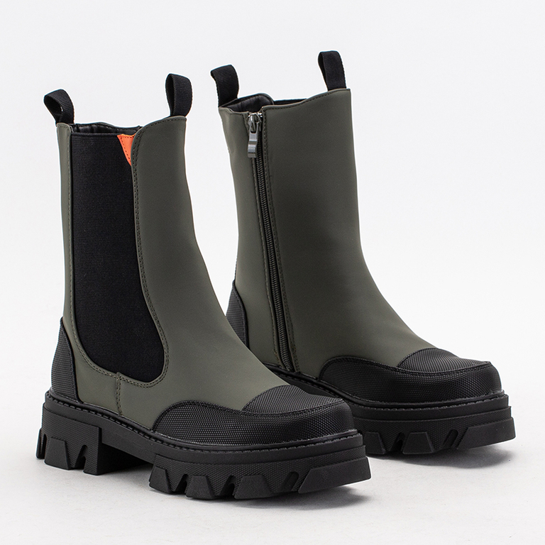 Ciemnozielone damskie botki na masywnej podeszwie Rosidi - Obuwie