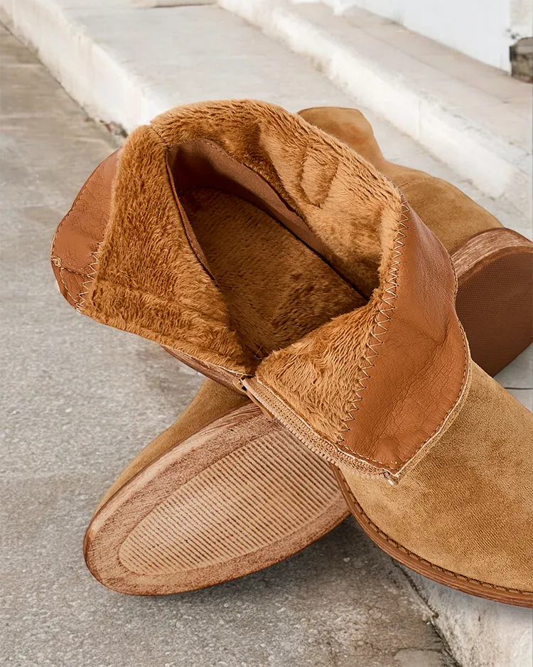 Royalfashion Кафяви боти на глезена с каубойски стил на покрита платформа Patorias