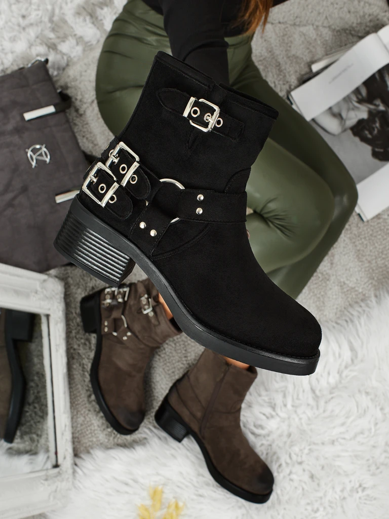 Дамски боти от еко велур с катарами Valtos