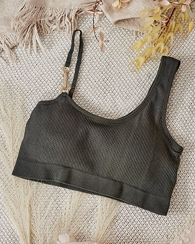 Royalfashion Дамски оребрен сутиен с декоративна каишка