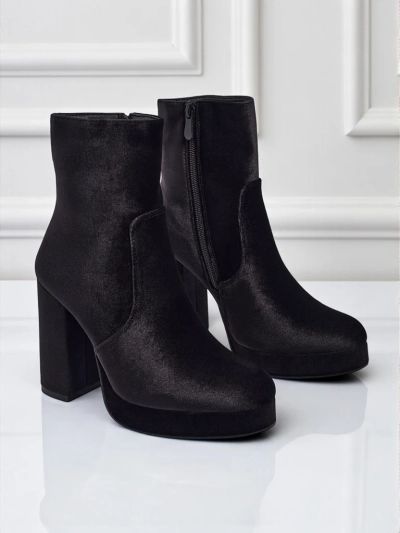 Дамски боти на ток, имитация на велур, Miss