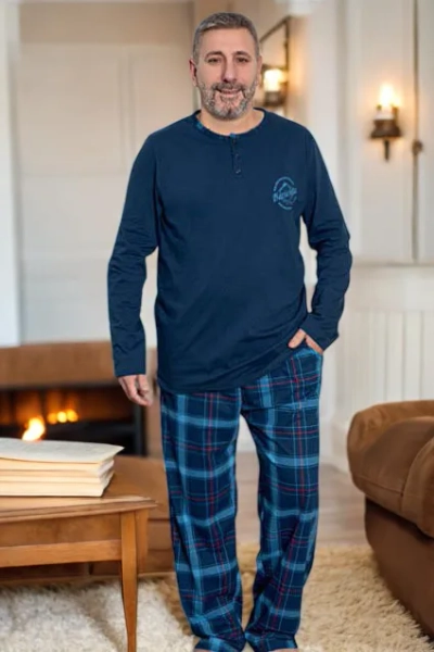 Ройалфешън Памучни пижами за мъже с каре, ПЛЮС РАЗМЕР