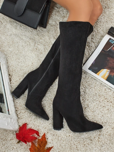 Дамски еко велурени ботуши на ток Feravi