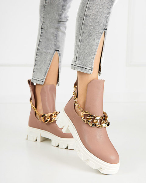 Розови дамски ботуши с верижка Tenkay - Обувки