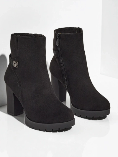 Дамски боти до глезена от еко велур на ток Zavrina