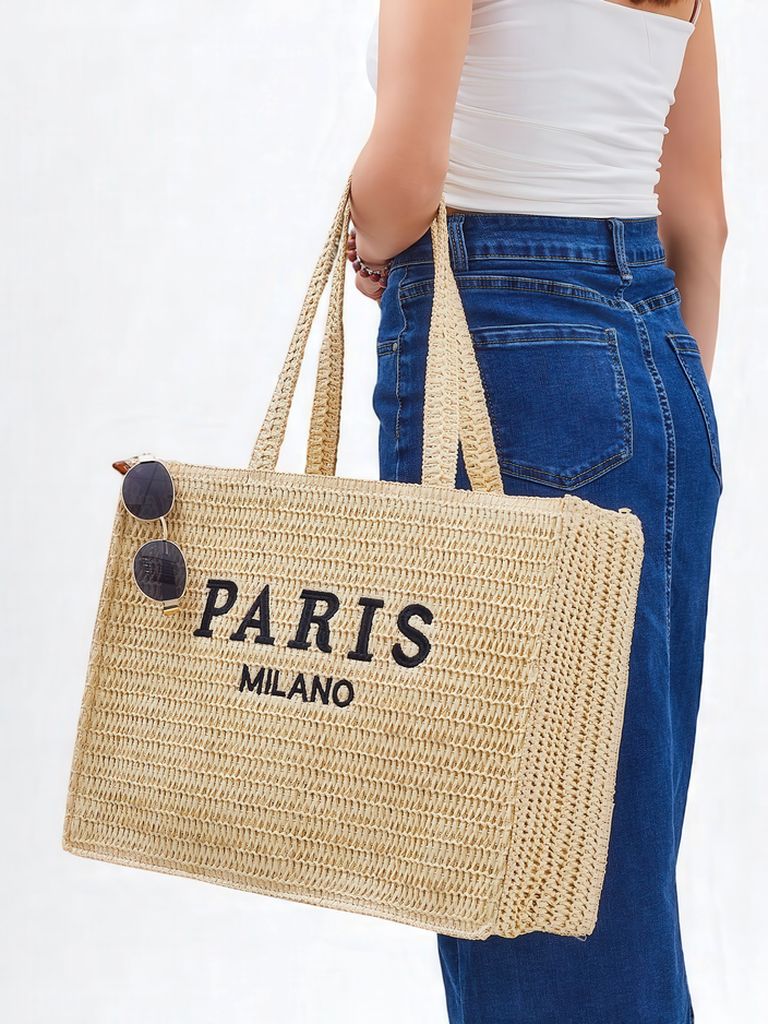 Royalfashion Голяма дамска сламена чанта Paris Milano Голямa