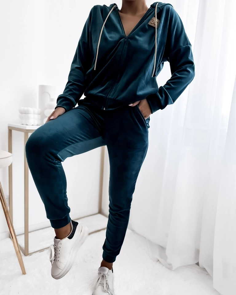 Royalfashion Тюркоазен дамски комплект потник с кръпка