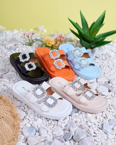 Białe klapki damskie z kryształkami Azazel - Obuwie