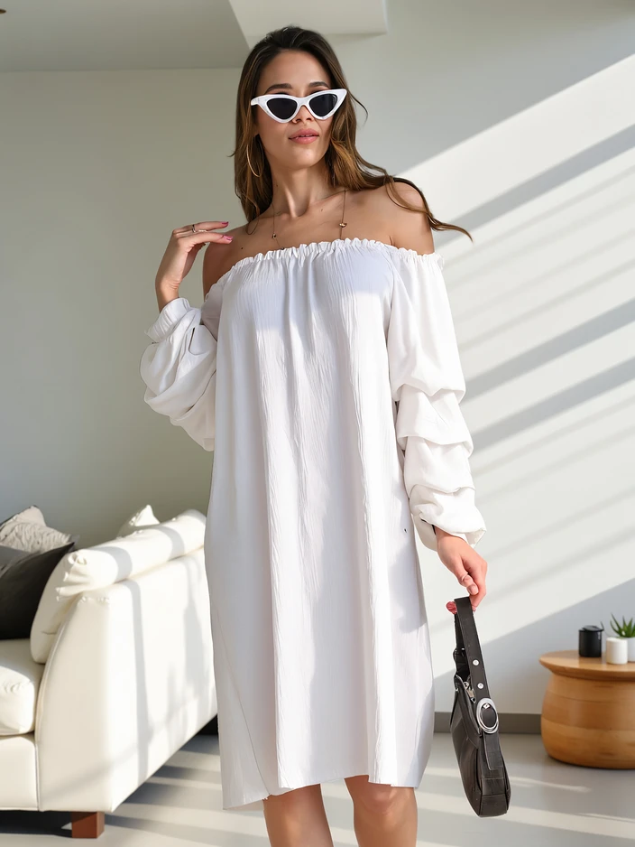 Royalfashion Гладка дамска рокля в испански стил с ръбрани