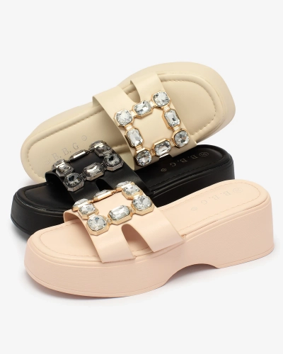 Royalfashion Черни дамски джапанки с украса и масивна подметка Norixi