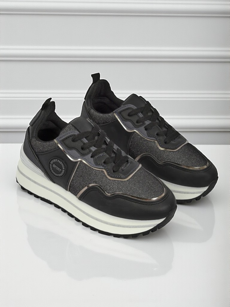 Дамски сникърси Callista Nero на платформа 4 см, екологична кожа