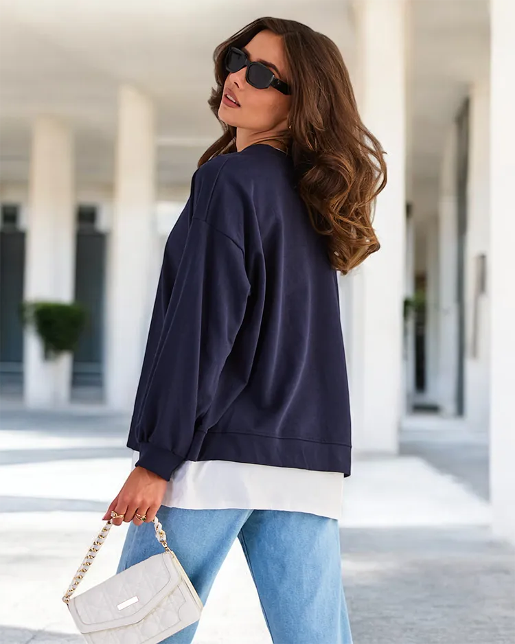 Royalfashion Дамски памучен тънък суитшърт