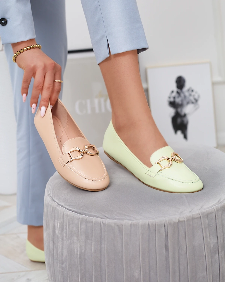 Зелени дамски мокасини от екокожа с украса Wiwet-Footwear