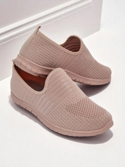 Дамски обувки Aelia розови от плат, удобни мокасини на равна подметка