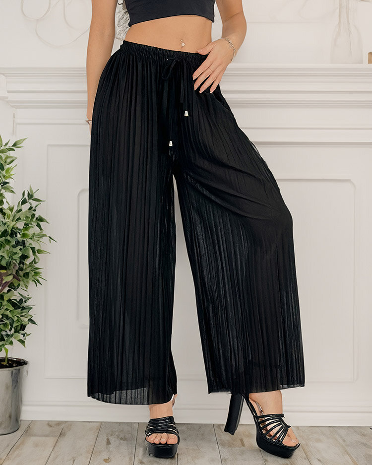 Royalfashion Дамски широки плисирани панталони