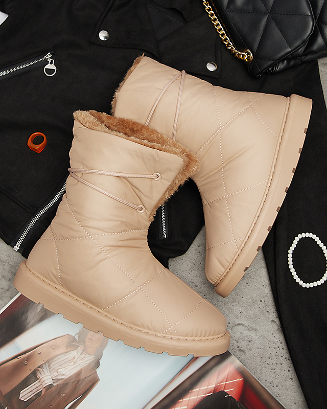 Светлокафяви дамски обувки a'la ботуши за сняг Amirfu- Footwear