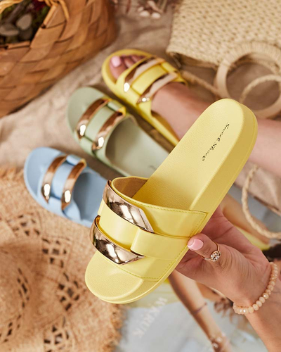 Żółte damskie klapki ze złotą ozdobą Serina - Obuwie