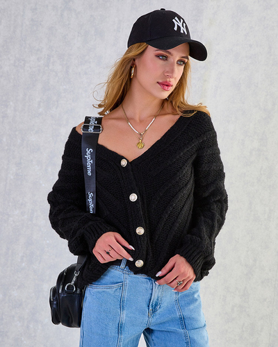 Royalfashion Дамски плетен пуловер с копчета