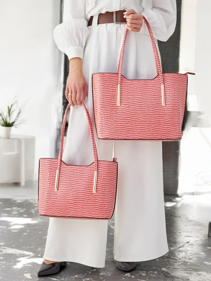 Royalfashion Двоен дамски чанта от патентна кожа с релеф